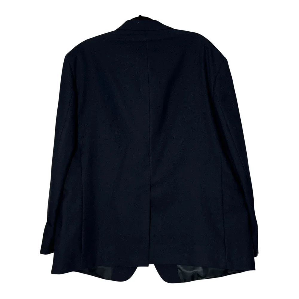 Stafford Essentials Men Navy Blue Wool Blend Two Button Blazer Jacket 50 Regular